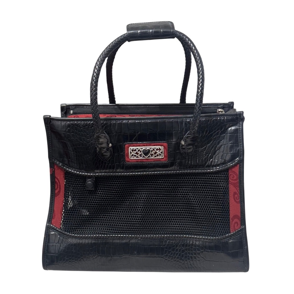 Brighton Small Pet Carrier Handbag OS Black‎ Red Good Croc Leather Travel Bag